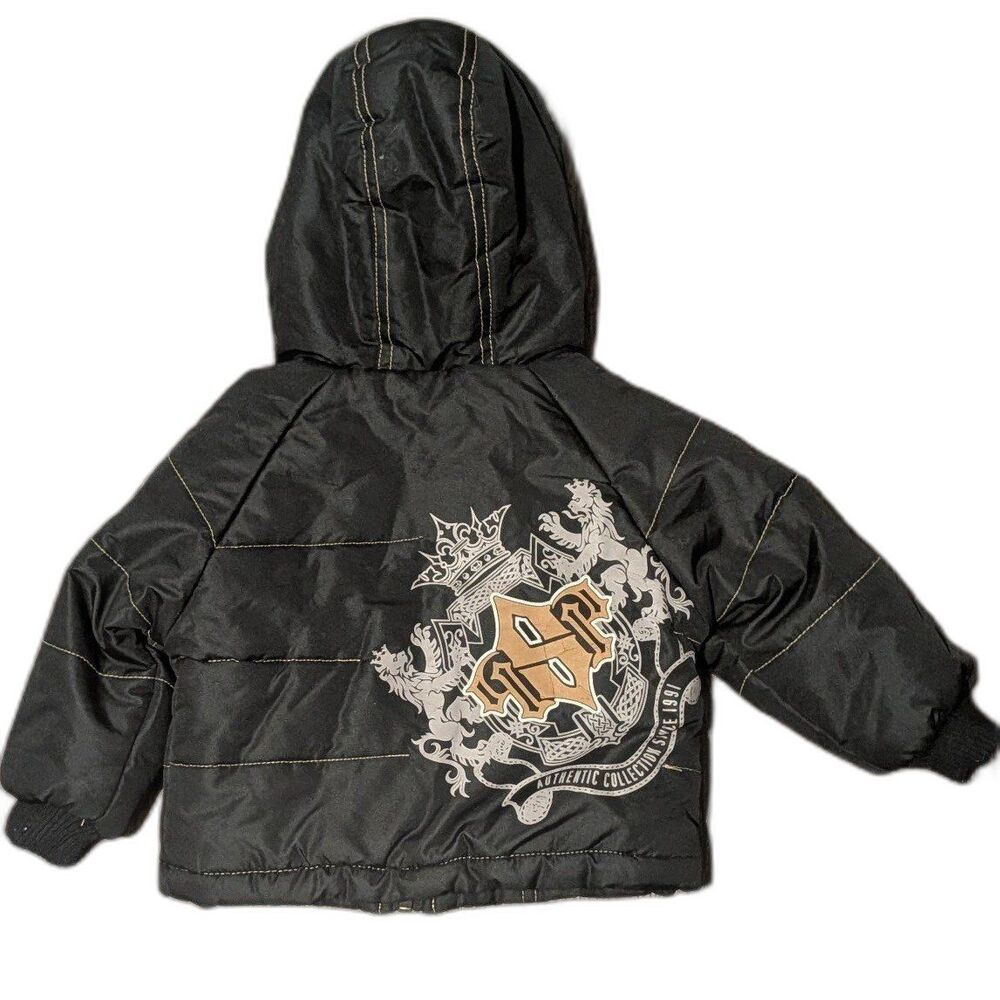 Vtg Y2K Southpole Puffer Jacket Fur Hood Graphic Design Embroidered Patch 18m